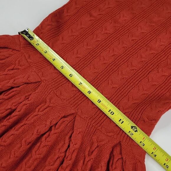 ANTHROPOLOGIE PSL Far Away From Close CABLEKNIT RED ORANGE RUST FIT FLARE DRESS - Picture 3 of 11